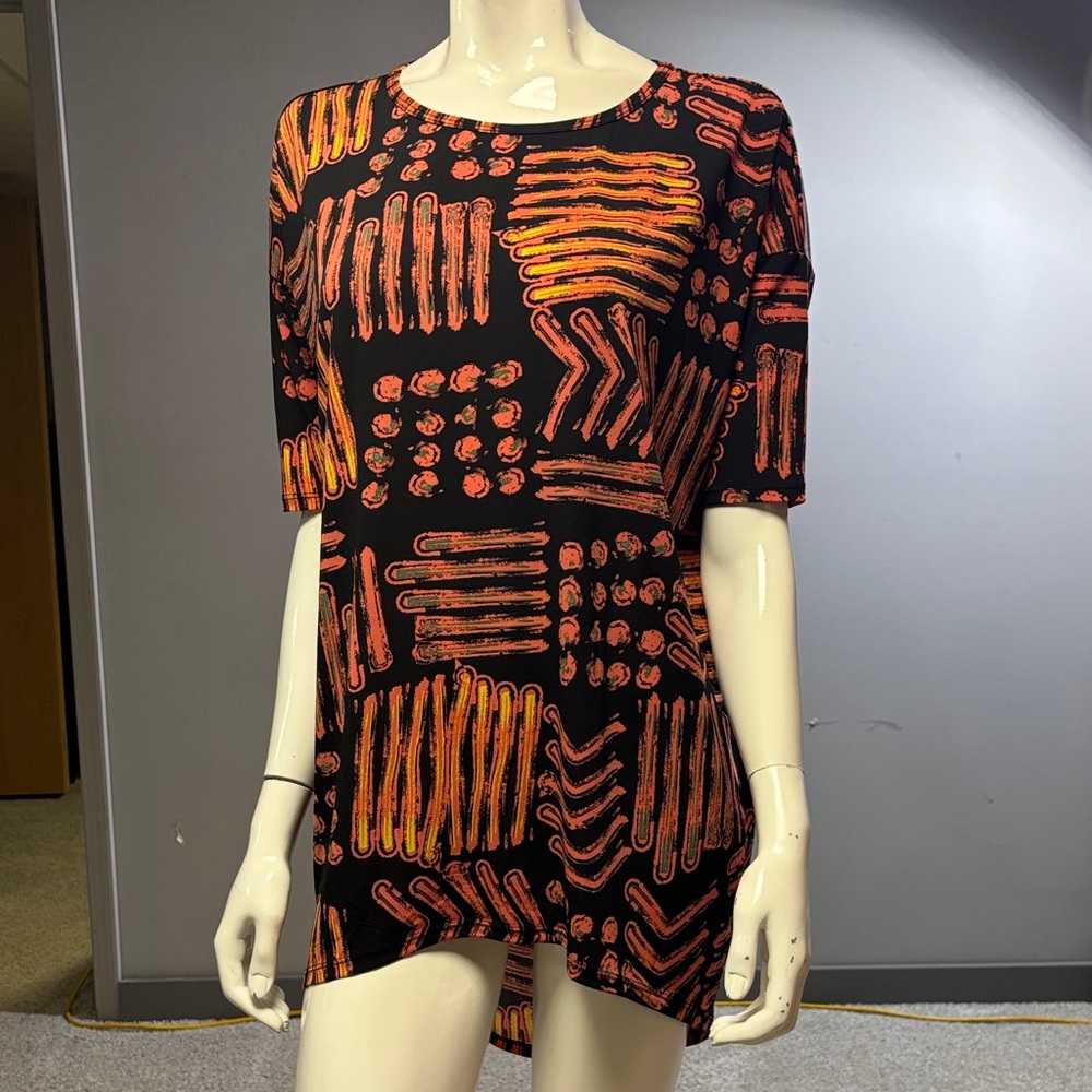LuLaRoe Abstract Print Black and Orange Irma. Size XS
